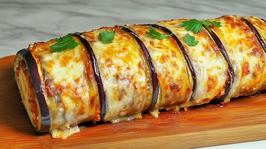 Mia mamma mi ha portato queste melanzane e ci ho fatto un bel rotolo filante e saporito per cena di soli 360 Kcal: che bella idea!