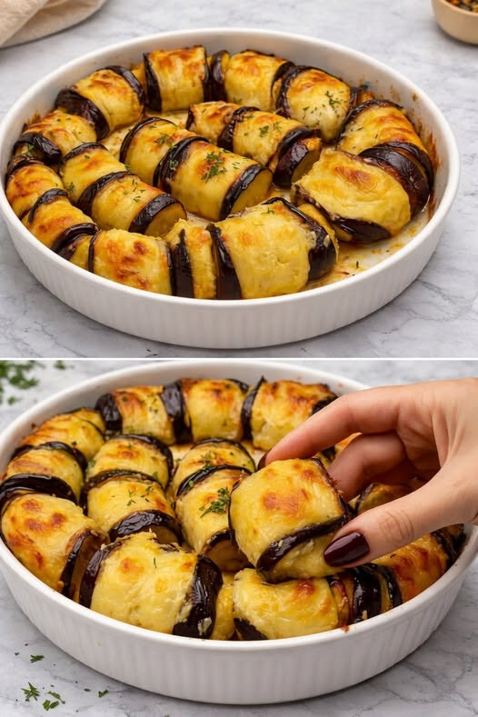 Ik frituur niets en ik maak de keuken niet vies: deze auberginerolletjes zijn in minder dan een uur klaar en bevatten slechts 150 kcal 👉Recept in de reacties!