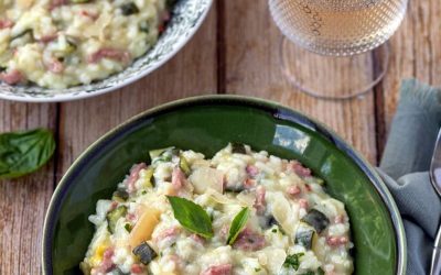 Risotto met courgette, spek en Parmezaanse kaas